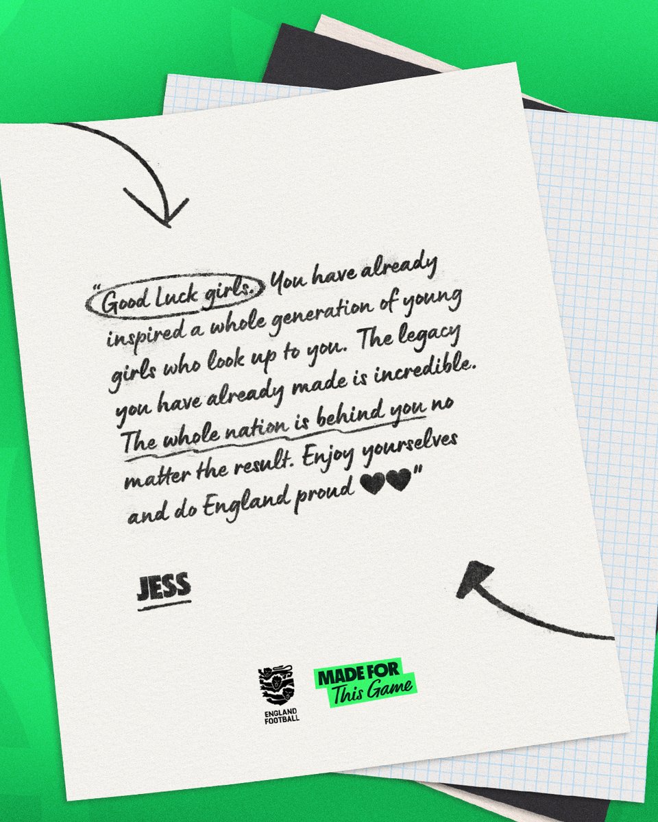 EnglandFootball's tweet image. Dear @Lionesses... 💌
Ahead of the #WEURO2025 semi-final, we asked fans and grassroots players to send in their letters of support ❤️
#MadeForThisGame