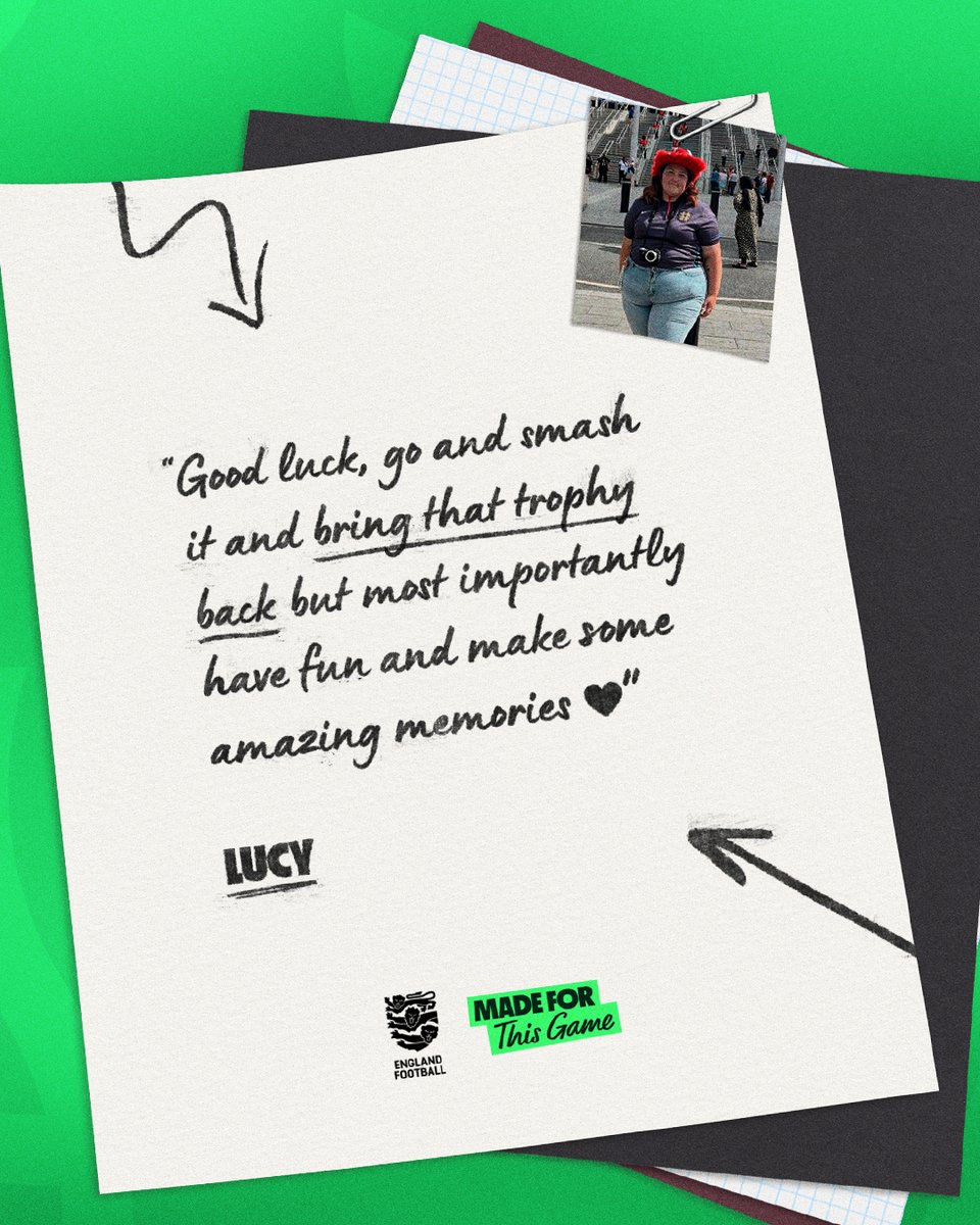 EnglandFootball's tweet image. Dear @Lionesses... 💌
Ahead of the #WEURO2025 semi-final, we asked fans and grassroots players to send in their letters of support ❤️
#MadeForThisGame