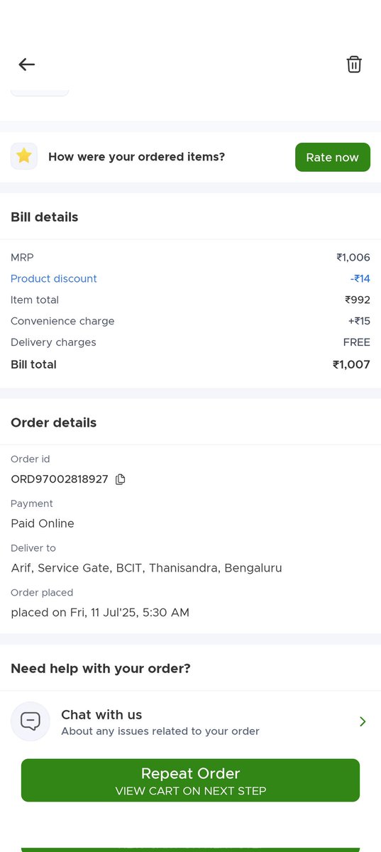 ArifEvents1's tweet photo. I have done the order with blinkit i didn't recieve the order yet or no support from blinkit team on mail and chat @letsblinkit @albinder is this your support please check this issue or refund my money I am sharing my order screenshot here my registered no is 7503933130 https://t.co/zBmoKji9Df
