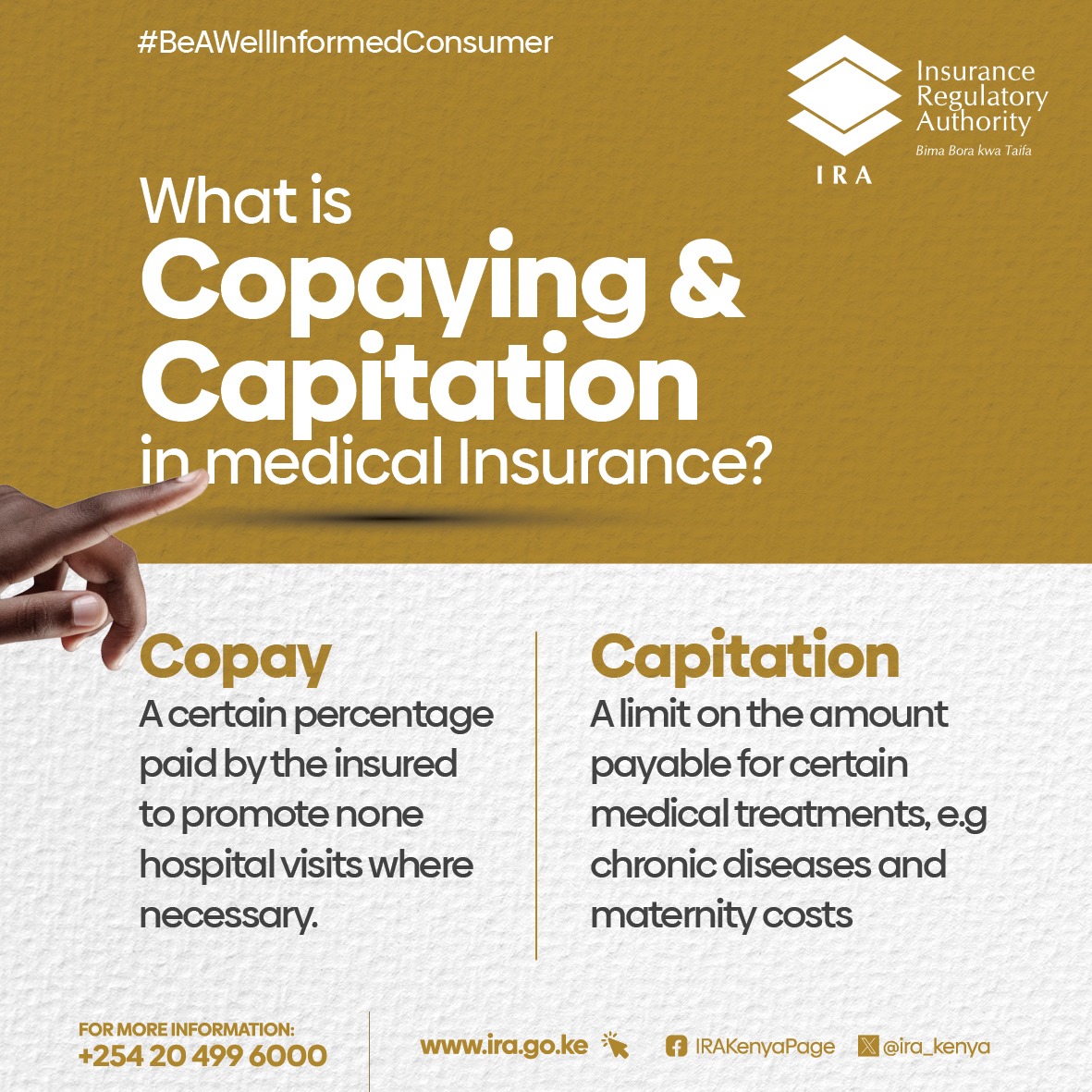Milele_FM's tweet image. Have you ever been required to pay extra money even with medical insurance, this may be due to co-paying or capitation. Check your policy document to understand how these affect your coverage. @irakenyaofficial #InsuranceRegulatoryAuthority