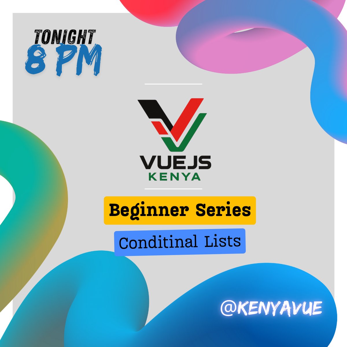 Vue.js Kenya (@kenyavue) on Twitter photo ๐ฅ Episode 6 TONIGHT!
Vue.js Kenya Beginner Series continues with Conditional Lists ๐ฏ
๐
Tonight 8PM ๐ Theory Tuesday session ๐ก Master v-if, v-show, v-for directives
๐ Join: calendar.app.google/cjH7wqACQUuNQhโฆ
Who's ready to become a conditional rendering pro? ๐ช
#VueJS #JavaScript ๐ฅ Episode 6 TONIGHT!
Vue.js Kenya Beginner Series continues with Conditional Lists ๐ฏ
๐
Tonight 8PM ๐ Theory Tuesday session ๐ก Master v-if, v-show, v-for directives
๐ Join: calendar.app.google/cjH7wqACQUuNQhโฆ
Who's ready to become a conditional rendering pro? ๐ช
#VueJS #JavaScript