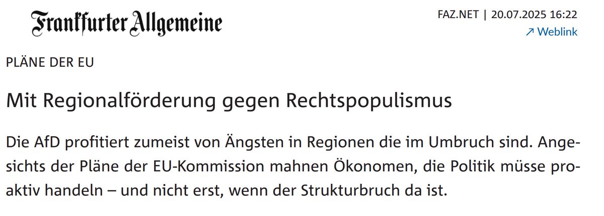 AfD wirkt in jeder Hinsicht !💪 
Sobald mehr Prozente in einer Region für uns "drohen", gibt es mehr Kohle von der EU 😁
 #AfD #Politik