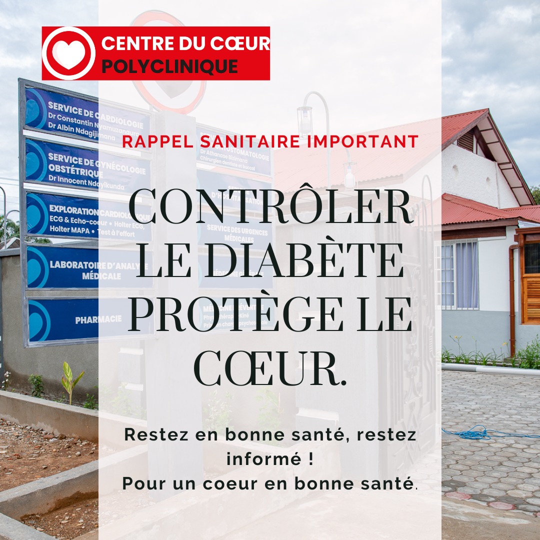 🔴 Le diabète mal contrôlé abîme le cœur et les vaisseaux.
❤️‍🩹 Prévenez les complications cardiaques:

🍽️ Mangez équilibré
🏃‍♂️ Bougez
💊 Suivez vos traitements
🩺 Consultez régulièrement

Prenez soin de votre cœur 💖

#Diabète #SantéCardiaque #prevention #CentreDuCoeurPolyclinique