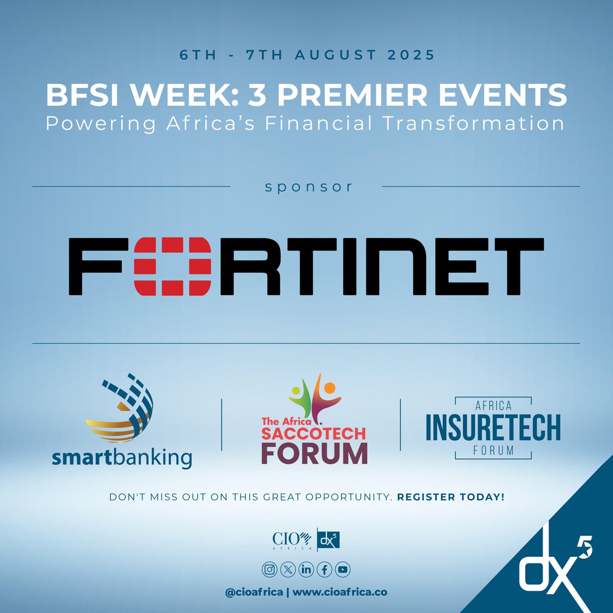 dx5ve's tweet image. Great News!!! @Fortinet is securing the future of finance at BFSI Week 2025!
We’re excited to announce Fortinet as a sponsor of BFSI Week, taking place on August 6–7, 2025 in Nairobi, Kenya. As a global cybersecurity leader, Fortinet is trusted by financial institutions…
