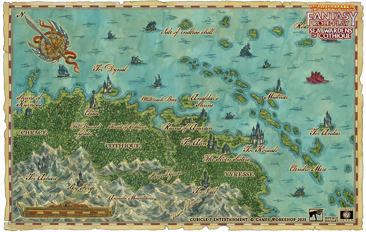 MapsPaissan's tweet image. Last week, the new Warhammer Fantasy RPG book, Sea Wardens of Cothique, was released. Inside, you can find some of the maps Angela and I created for this fantastic book, all about the elven kingdoms!🧭🗺️