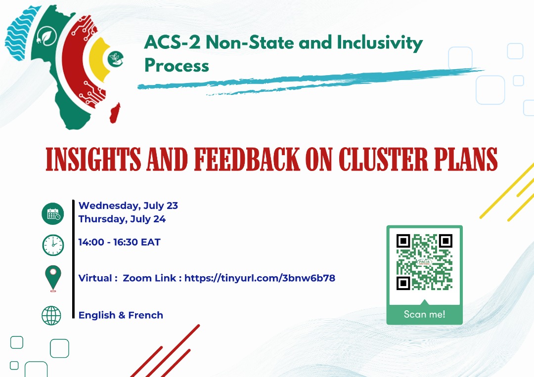 Summer_School1's tweet photo. 🗓 Join us on July 23 &amp; 24 for the ACS-2 Non-State and Inclusivity Process virtual sessions! We’re inviting insights and feedback on cluster plans to strengthen our collective voice ahead of ACS-2. 
Zoom:https://t.co/o2kCm0Jyel 
Languages: English &amp; French #ACS2 #ClimateJustice https://t.co/FQoHOx6gVY