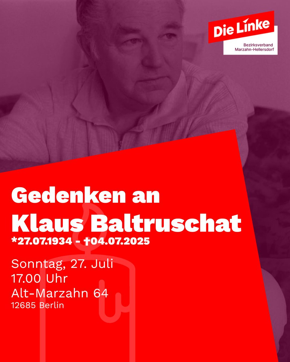 DIE_LINKE_MaHe's tweet image. Wir erinnern an unseren verstorbenen Genossen Klaus Baltruschat, der am 4.7.25 verstarb. Im Februar 1997 wurde der linke Buchhändler vom Neonazi Kay Diesner niedergeschossen. Gedenken am 27.7. um 17 Uhr in Alt-Marzahn 64 vor dem ehemaligen Buchladen. #MaHe @dielinkeberlin