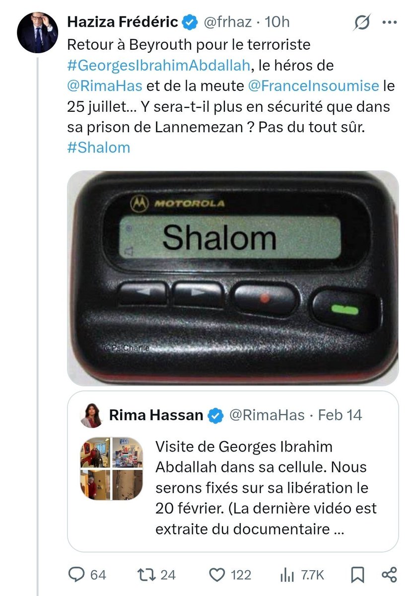 CharliesIngalls's tweet image. 📺Frédéric Haziza et son appel au meurtre de #GeorgesIbrahimAbdallah...
Il y a deux jours le journaliste Frédéric Haziza publiait ce tweet dans lequel il faisait référence à la libération prochaine de Georges Ibrahim Abdallah et à son potentiel meurtre par Israël au Liban...…