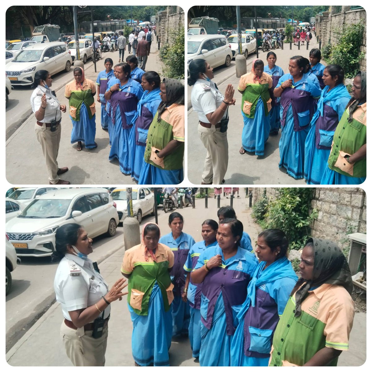 ಅಶೋಕನಗರ ಸಂಚಾರ ಪೊಲೀಸ್ ಠಾಣಾ ವ್ಯಾಪ್ತಿಯ ಆಶೀರ್ವಾದಂ ಜಂಕ್ಷನ್ ಬಳಿ ಪಿ.ಎಸ್.ಐ-5 ರವರು ಬಿ.ಬಿ.ಎಂ.ಪಿ ಸಿಬ್ಬಂದಿಗಳಿಗೆ ರಸ್ತೆ ಸುರಕ್ಷತೆ ಬಗ್ಗೆ ಅರಿವು ಮೂಡಿಸಿರುತ್ತಾರೆ.