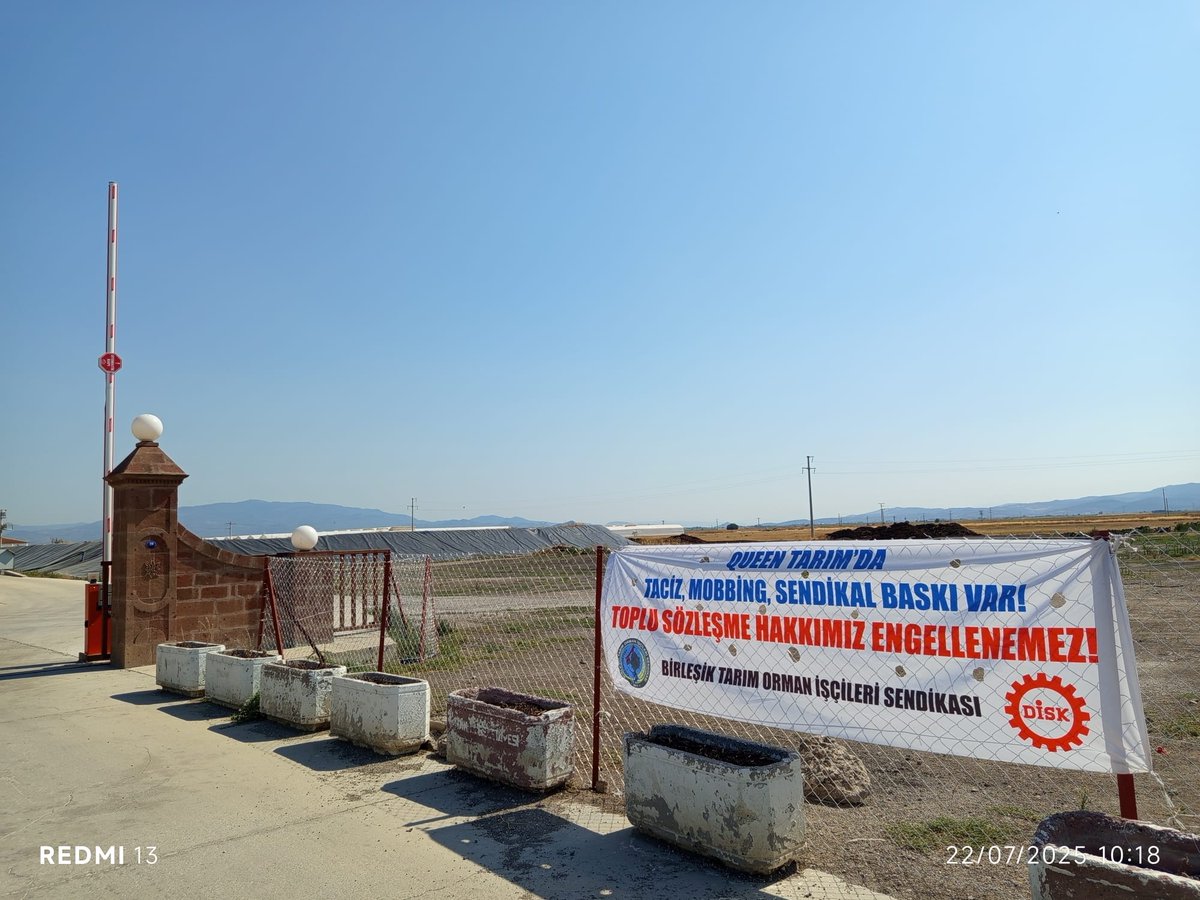 📍İzmir | Dikili | Queen Tarım Direnişimizin 20. günü.
20 gündür buradayız. Emeğimiz, onurumuz ve geleceğimiz için direniyoruz.
Bizi işten atanlar sanmasın ki yorulduk. Her geçen gün daha da güçleniyoruz. Çünkü biz, sadece bir işyeri için değil, bu ülkede emeği yok sayılan