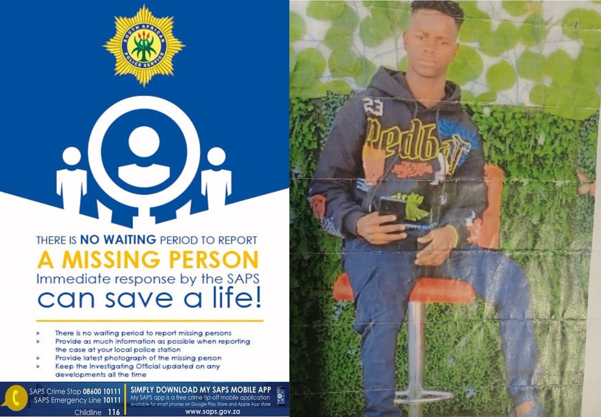 SAPoliceService's tweet photo. RT #sapsNW #SAPS Rustenburg request the community's assistance in locating a 22yr-old man, Daniel Romao Chichava, from Ikemeleng  Section in Kroondal, Rustenburg, who is #missing. He was reportedly last seen by his friends on Saturday, 22/07 at The Waterfall  Mall. However, he did not return home and a search was conducted around  Kroondal and surrounding areas and all leads were followed-up without success.

At the time of his disappearance, he was wearing brown trousers with a brown Ellesse brand T-shirt and a black jacket. Info->Sgt Amukelani Mashembye on 082 772 9226. #CrimeStop #MySAPSApp ME
https://t.co/sXrHsFZkLt
