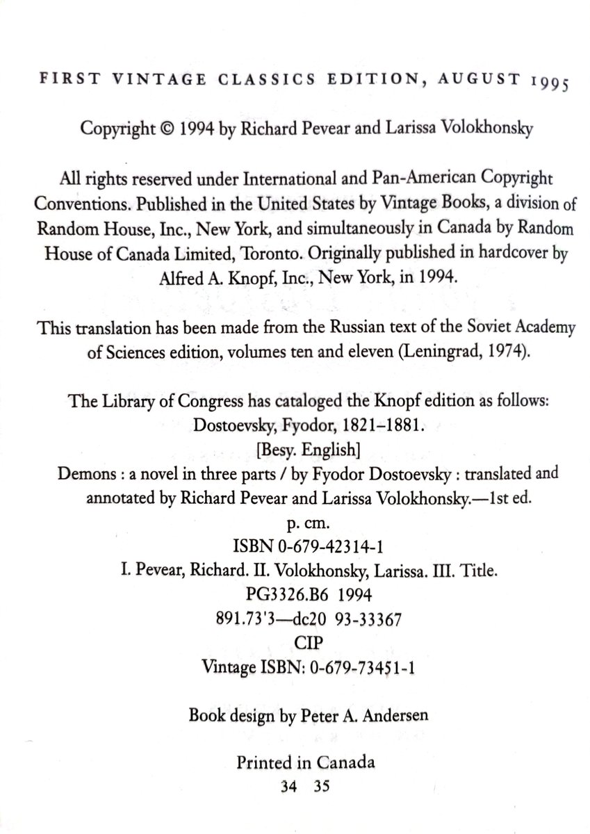 fleingall's tweet image. Dostoevsky, Fyodor (tr. Richard Pevear and Larissa Volokhonsky). Demons. | 9780679734512
#fleingallreads