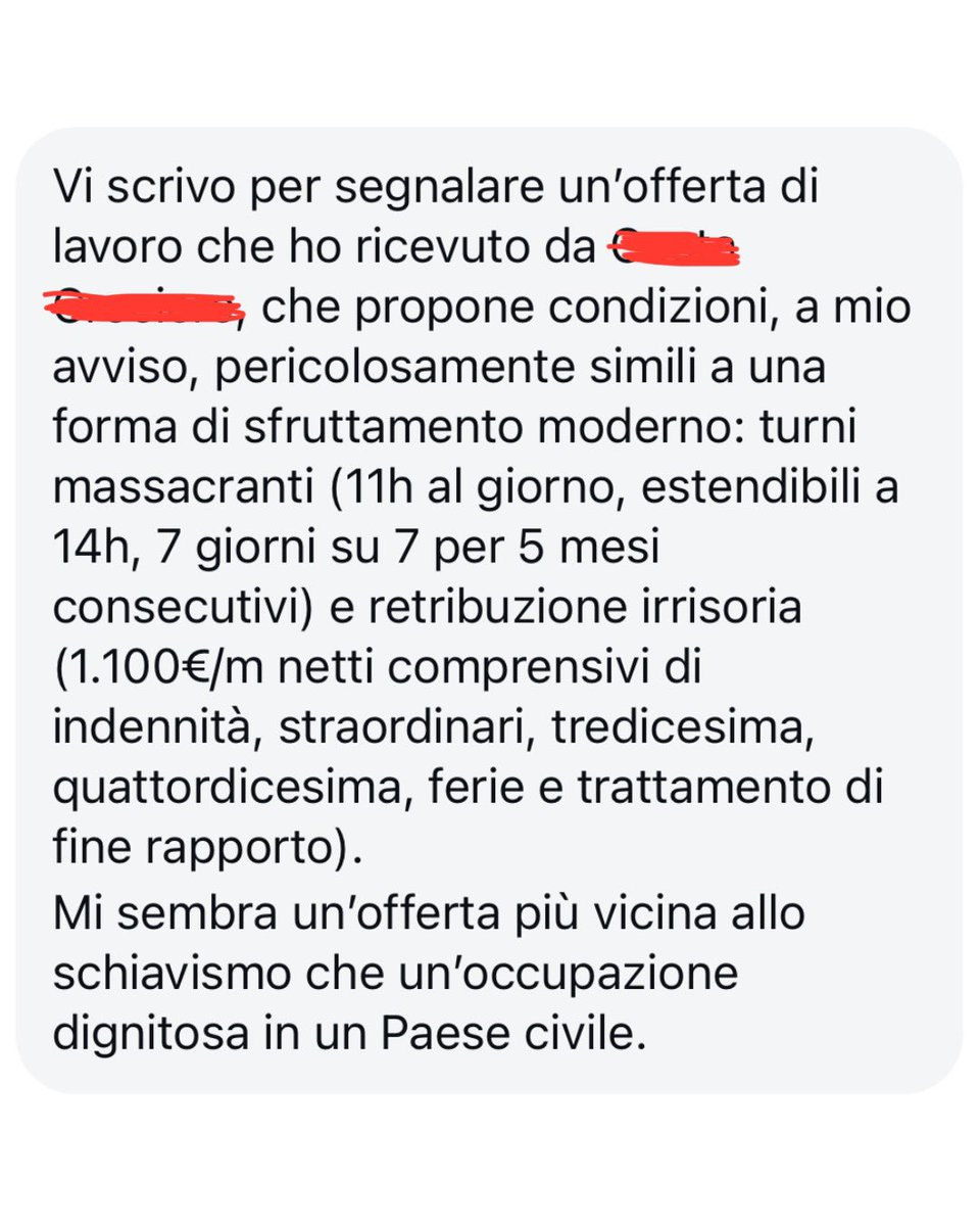 PossibileIt's tweet image. Purtroppo non siamo sorpresi quando ci segnalano annunci di lavoro che ricordano lo “schiavismo”. Ci fa arrabbiare che sia legale e che possa essere fatto alla luce del sole senza che nessuna forza politica, che ha il potere di farlo, intervenga.