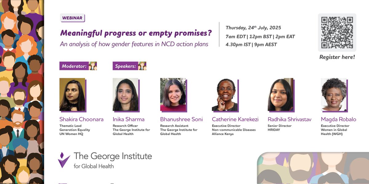 eancdalliance's tweet photo. 📢 Upcoming Webinar — Don’t Miss Out!

This Thursday, 24th July, @georgeinstitute will host an important discussion on how gender is (or isn’t) integrated into NCD action plans, following commitments made at previous UN High-Level Meetings on NCDs.

🕑 2PM EAT | 12PM GMT
📍 A key conversation for advocates, policymakers & partners in global health.

🔗 Register here: https://t.co/Jf5QEq7kaz