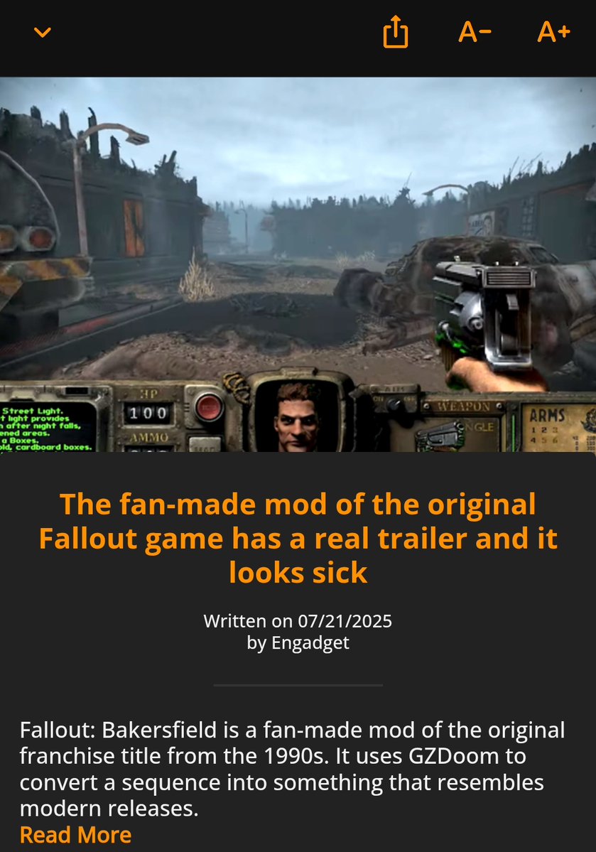 TheVaultTecInc's tweet image. The current news feed in FH Companion. It's no wonder that Fallout: Bakersfield outperformed the Fallout 5 greenlit news. It's the closest we'll ever get to a classic remake! 🧡