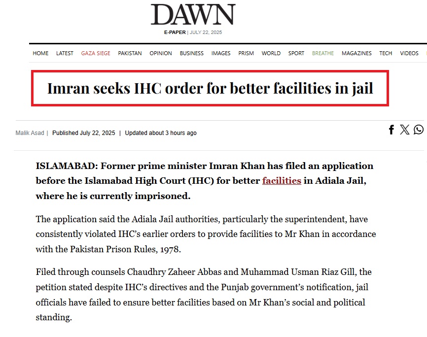 Abdulla_Alamadi's tweet image. I'm not sure how accurate the news is, but it's questionable !!
I don't understand how Mr. Imran khan asks for better services in prison, instead of being released immediately ?!
Has he reached a state of despair?
Can someone kindly clarify the story ?