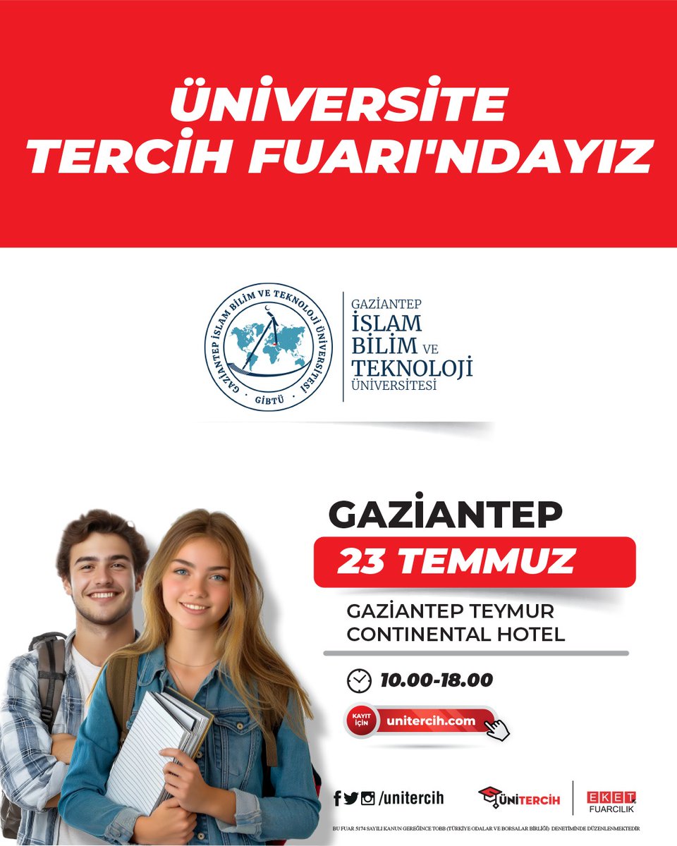🎓 Gaziantep İslam Bilim ve Teknoloji Üniversitesi olarak tercih sürecinde öğrencilerimizin yanındayız!
📍 Gaziantep Tercih Fuarı'nda standımızda sizi bekliyoruz.
#GİBTÜ #GISTU #TercihFuarı