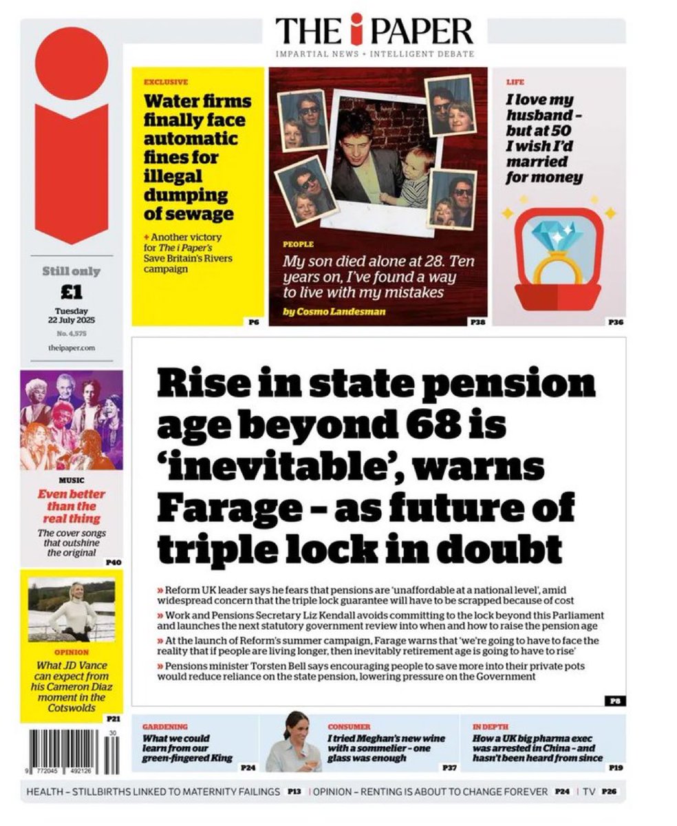 SteveSheasby's tweet image. REFORM SELLOUT PENSIONERS: Everyday Nigel Farage moves closer to the Labour Party and their policies.
The UK has one of the WORST pensions in Europe and still they want it erode it further, make you wait longer, or worse, hope you DIE before they payout.
True colours 👇👇👇