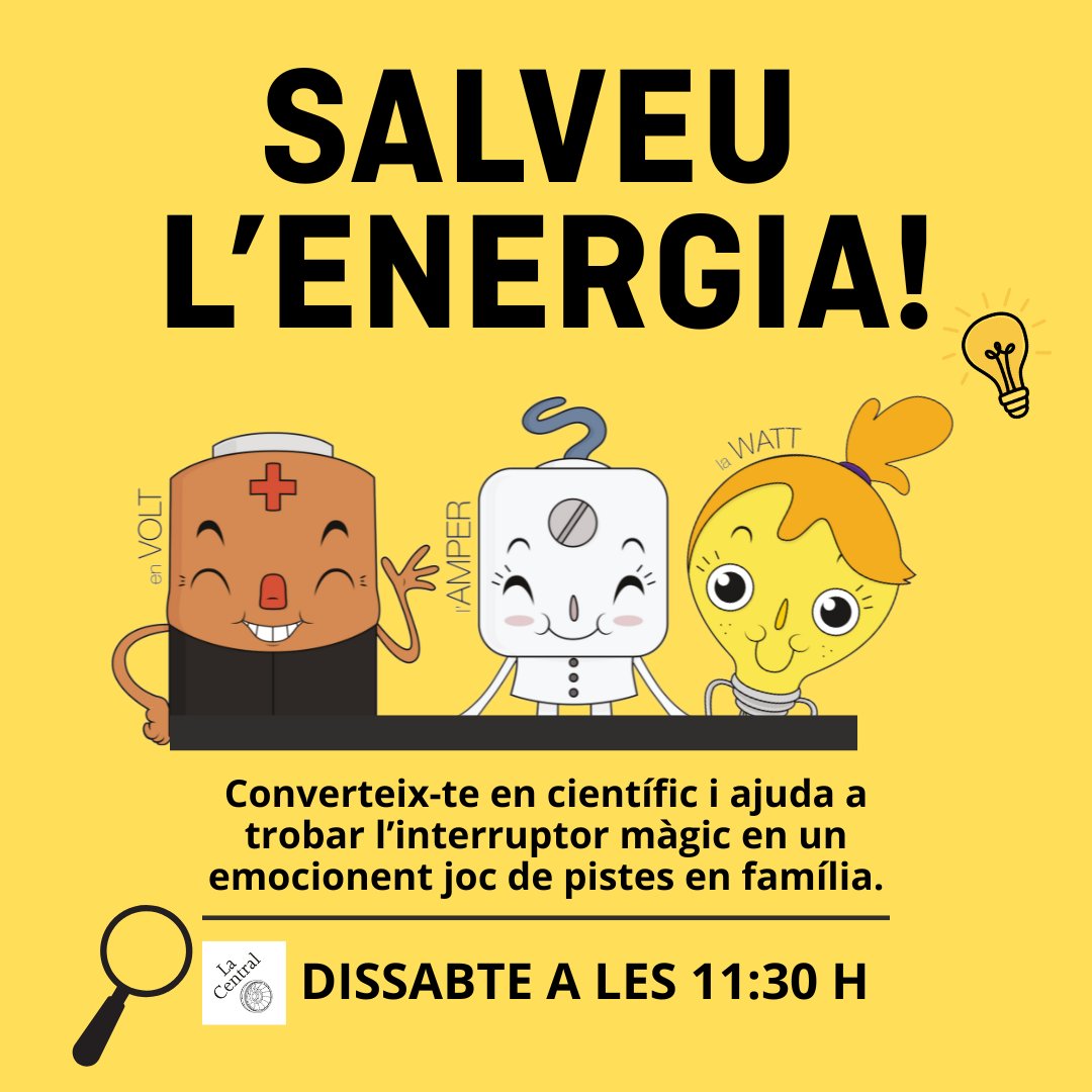 🔦⚠️ ALERTA a La Central! L’energia ha desaparegut… i només els més valents poden recuperar-la!
🧪 Dissabte 11.30h: misteri, experiments i diversió per a tota la família! Ajuda’ns a trobar l’interruptor màgic!
#EnergiaEnJoc #ActivitatEnFamilia #LaCentral #CiènciaPerTothom