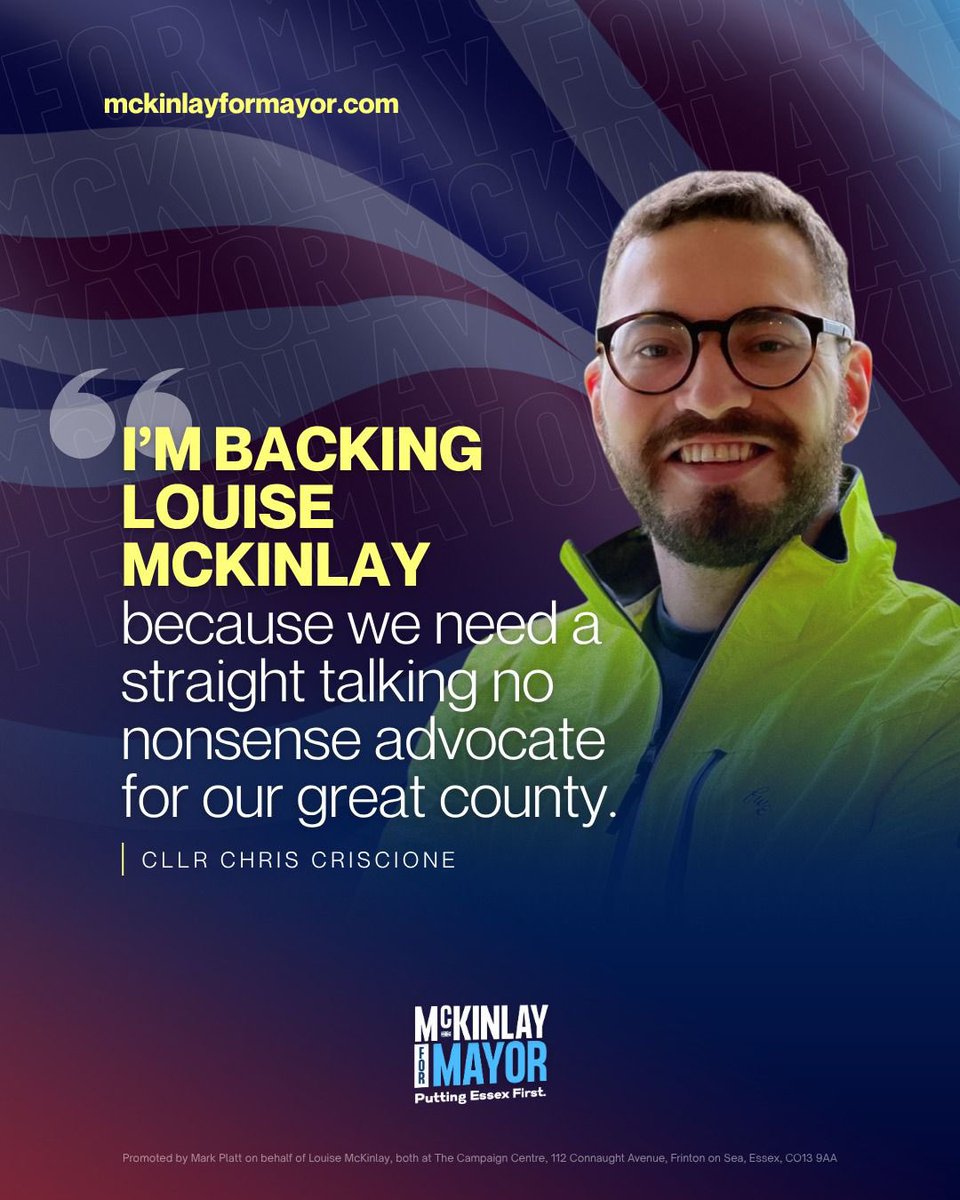 chriscomms's tweet image. Essex needs a straight talking, no nonsense figure with integrity, who will fight our corner and get the investment we need. That’s why I’m backing @LouiseMcKinlay mckinlayformayor.com