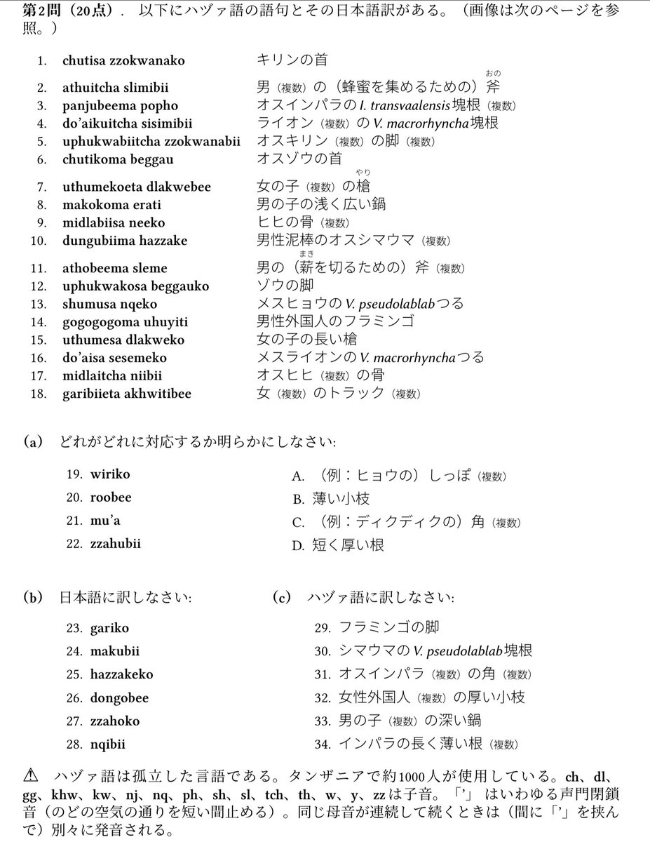 iolingjapan's tweet photo. 国際言語学オリンピック #IOL2025
個人戦が開かれています!
ところで昨年2024年の問題から1問を紹介
「キリン」「ゾウ」にあたる表現はなんでしょう? https://t.co/rOJO8wkNyh