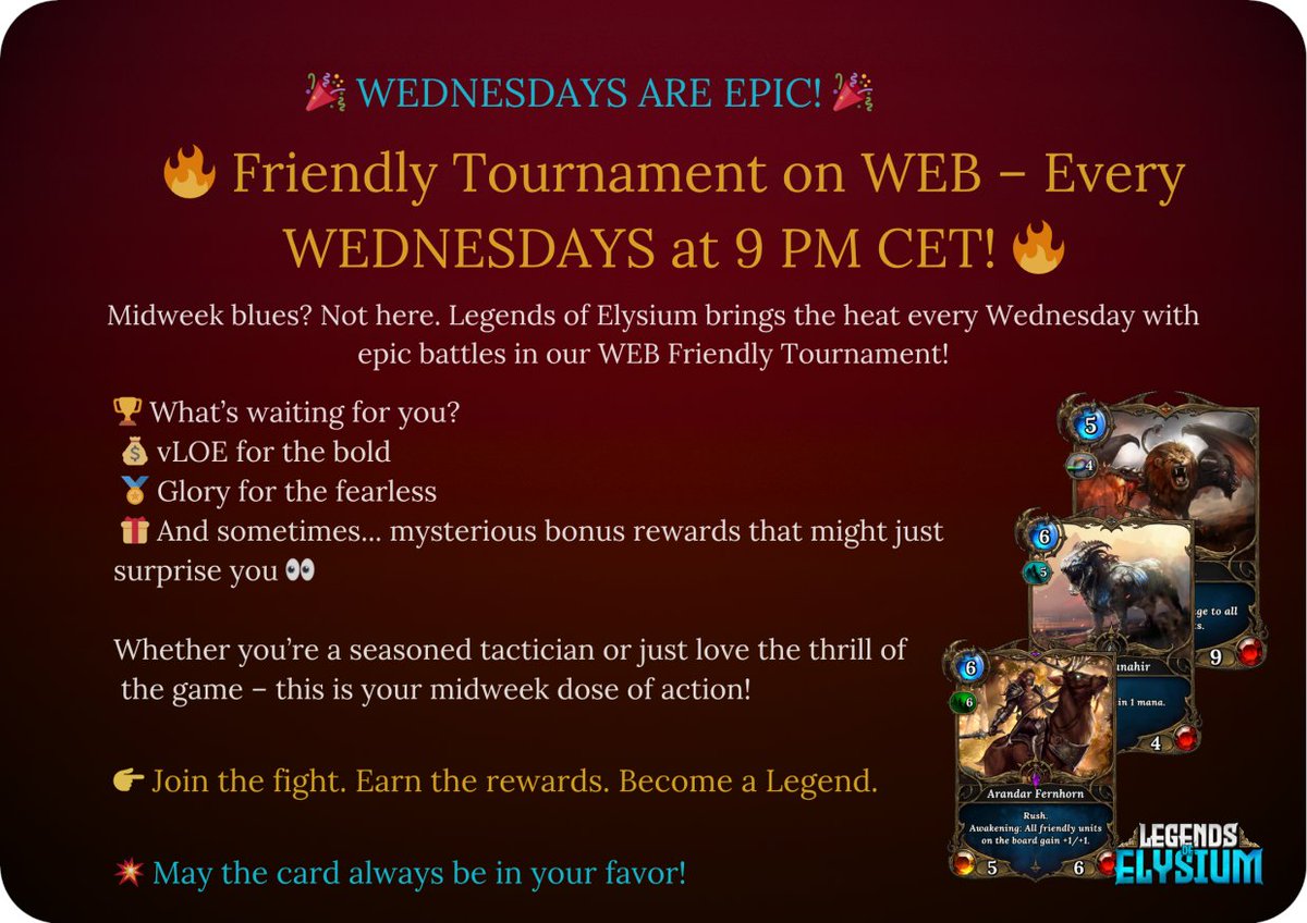 1/2
W środę, 23.07 o 21:00 CET,
rozpoczynamy 19. Turniej Towarzyski

Będziemy walczyć w trybie Battlefield
(TYLKO WERSJA WEB)

Wymagania:
maksymalnie 16 graczy (kto pierwszy, ten lepszy)
opłata rejestracyjna - sponsorowana przez Team👌

Nie przegap tej okazji!🤪🎮
#game #LOE