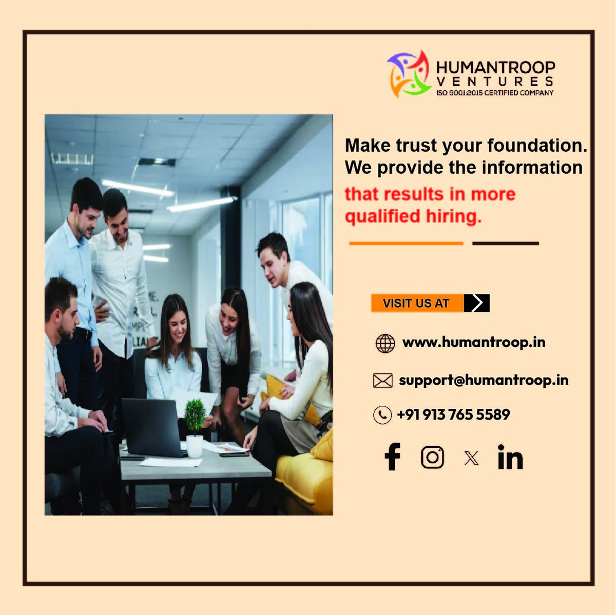 humantroop_v's tweet photo. Build trust before you hire.
With HumanTroop Ventures, make informed decisions for better, qualified hiring. 

Contact us:
Website: https://t.co/plBoOTspcw
Email: support@humantroop.in
Call: +919137655589

#HumanTroopVentures #HiringSolutions #BackgroundCheck #QualifiedHiring https://t.co/vHyUSrwt5j
