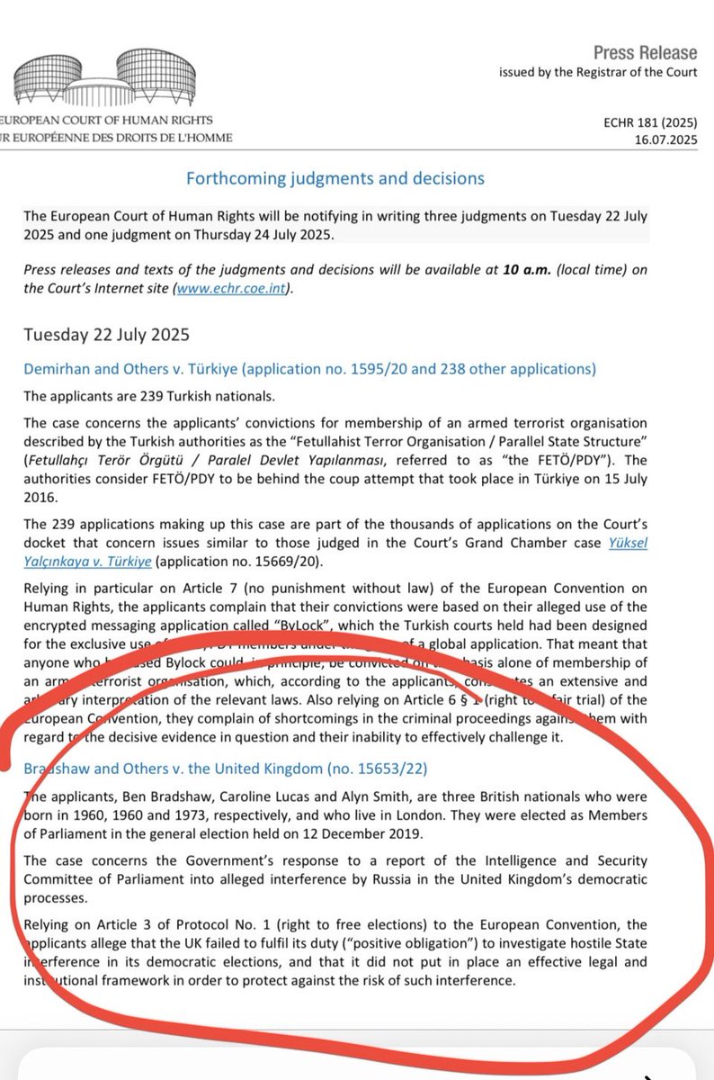 Carole Cadwalladr (@carolecadwalla) on Twitter photo The judgement in Bradshaw & Others v United Kingdom is being handed down at 9am BST today.
Three MPs - Labour’s Ben Bradshaw, the Green’s <a href="/CarolineLucas/">Caroline Lucas</a> & SNP’s <a href="/AlynSmith/">Alyn Smith</a> - who challenged the government on its failure to ensure we have free & fair elections. The judgement in Bradshaw & Others v United Kingdom is being handed down at 9am BST today.
Three MPs - Labour’s Ben Bradshaw, the Green’s <a href="/CarolineLucas/">Caroline Lucas</a> & SNP’s <a href="/AlynSmith/">Alyn Smith</a> - who challenged the government on its failure to ensure we have free & fair elections.