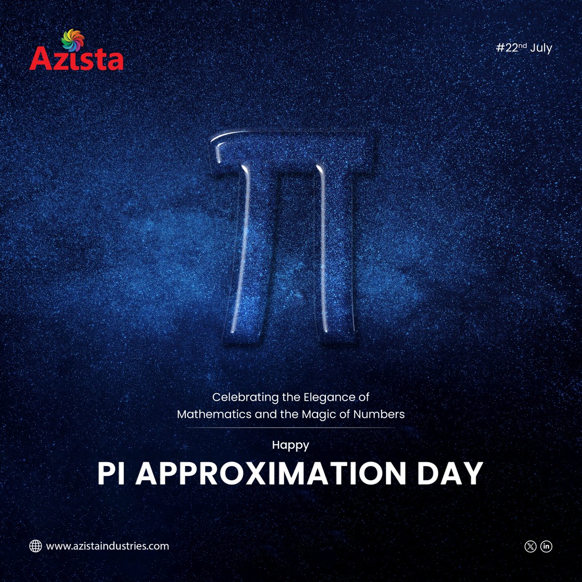 Happy Pi Approximation Day - 22/7

Today, we celebrate the elegance of π (22/7), a symbol of mathematical wonder and precision. Join us in celebrating the harmony of science and innovation in aerospace.

#Azista #PiApproximationDay #PiApproximationDay2025 #Space