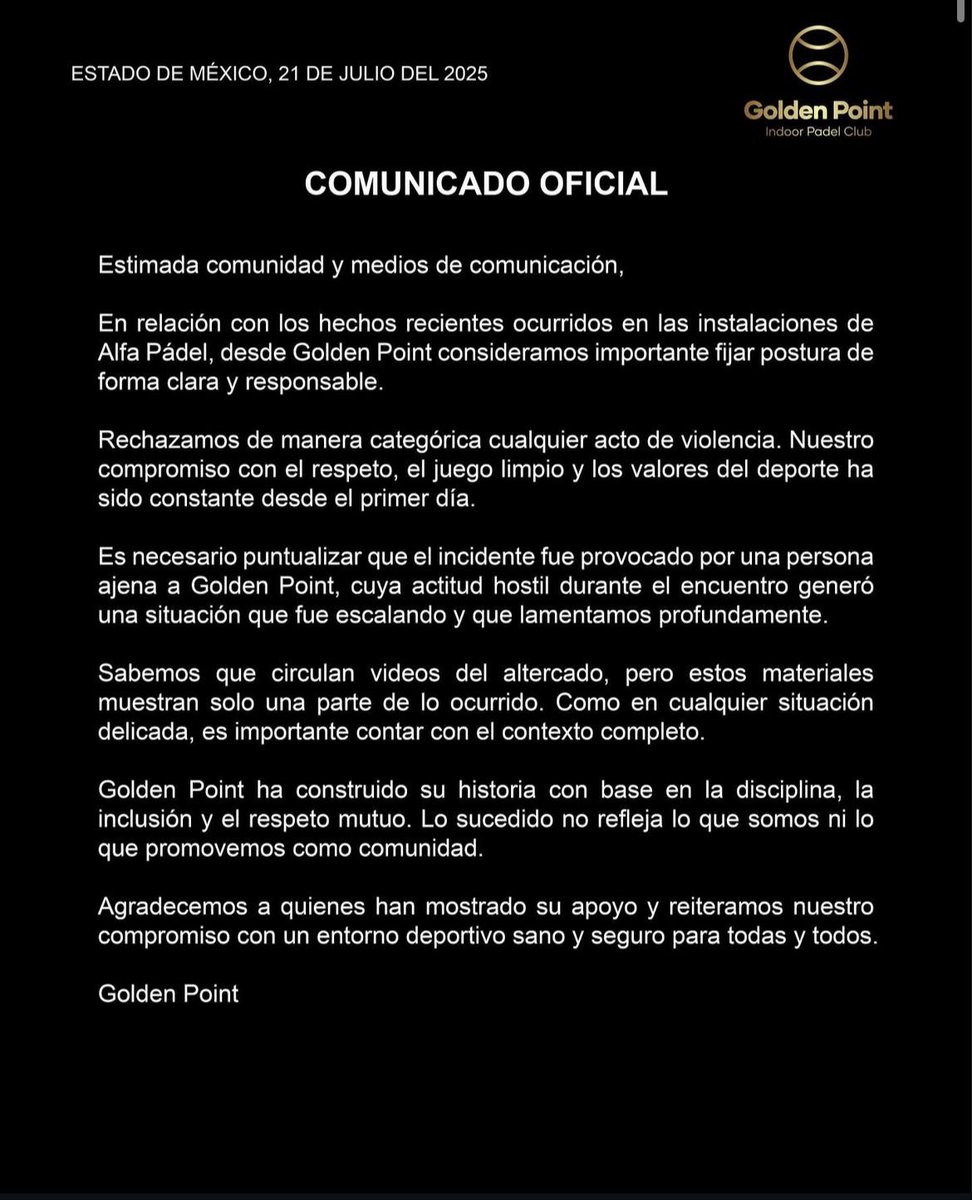 Que MAMADA de comunicado la del negocio de #LordPadel , Golden Point Padel. Tratan de engañar a la gente hablando de una "persona ajena" a su changarro...MIS HUEVOS ! El próximo vecino de celda del Fofo Marquez es el PVTO dueño del congal ese. 6 contra 1 qué machote salio...