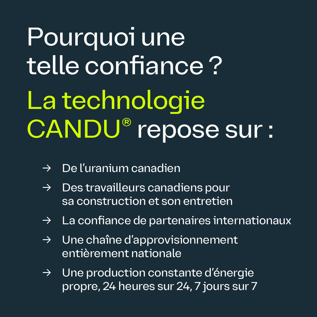 Canadians4CANDU's tweet image. L’avenir énergétique du Canada est électrique, et le nucléaire CANDU® l’alimente. 🔋
🇨🇦 Une technologie fiable, conçue ici et reconnue mondialement, CANDU fournit une énergie propre et constante tout en soutenant une chaîne d’approvisionnement entièrement nationale.
Nous ne…