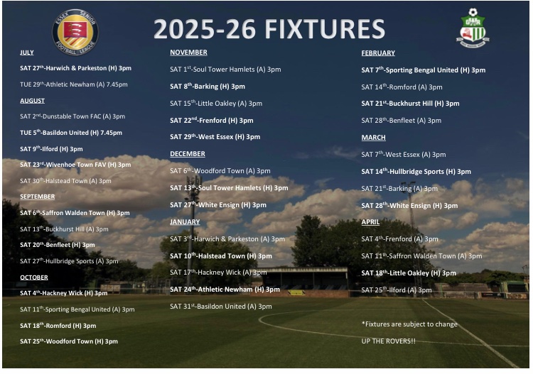 📆Our 2025/26 Essex Senior League schedule is here!