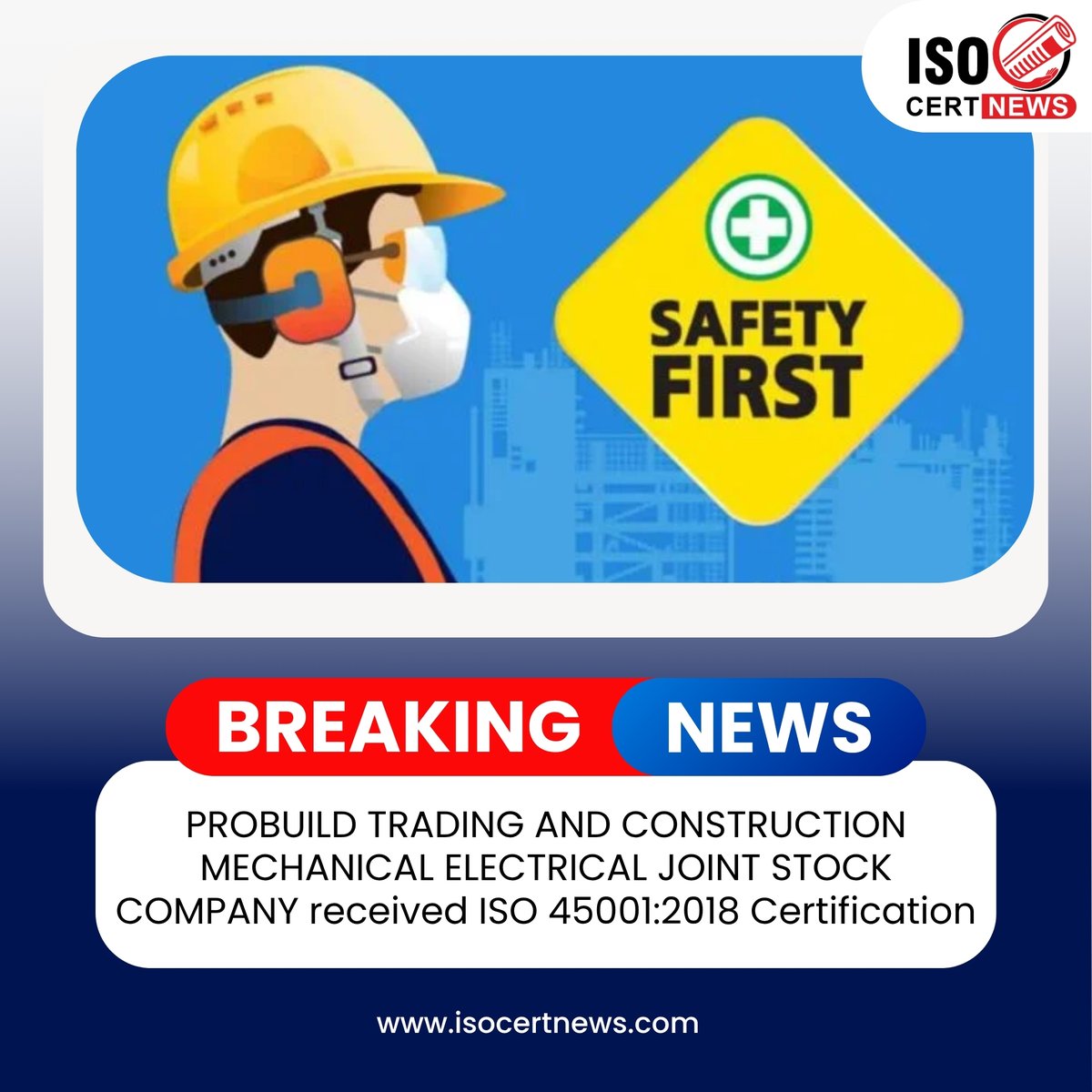 isocertnews24's tweet image. PROBUILD Trading and Construction Mechanical Electrical JSC has successfully passed the surveillance audit and received a positive recommendation to continue their ISO 45001:2018 certification. Read here : isocertnews.com/probuild-tradi…
#ISOCertnews #JSC #PROBUILD