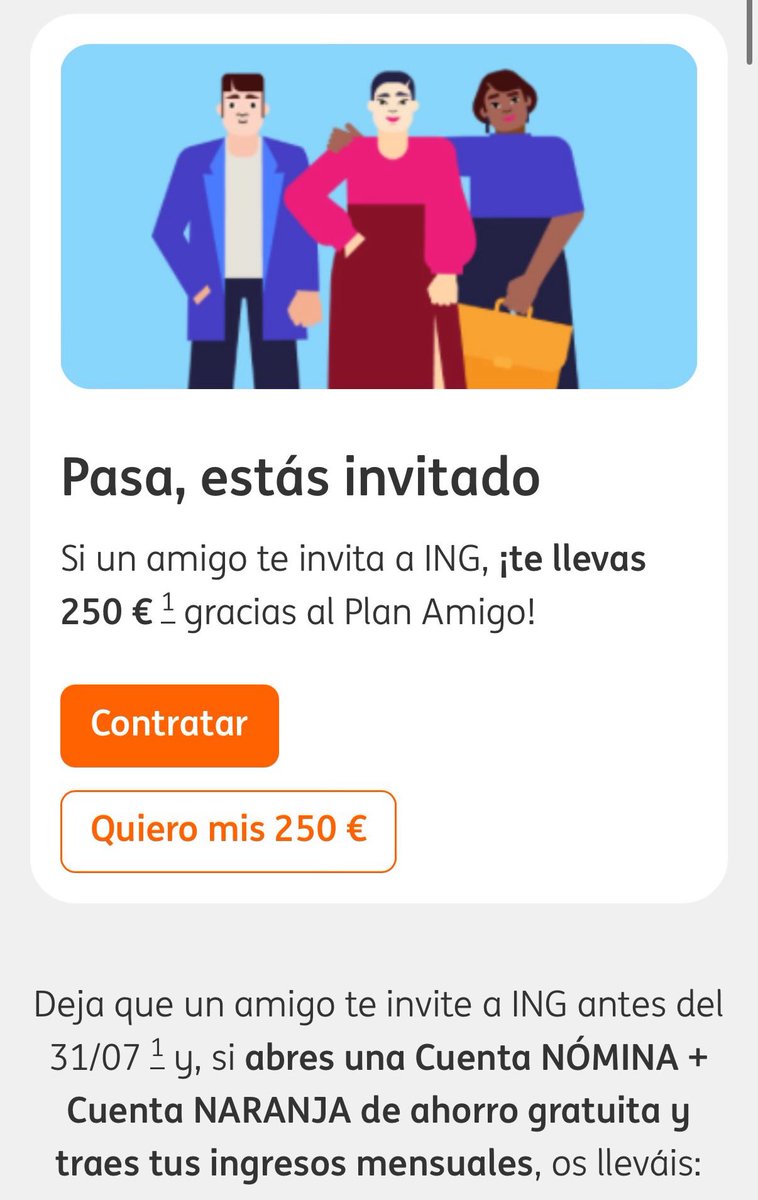 galislab's tweet image. 🧡 Llevate 250€ + 500€ con ING.
💶 250€ solo por hacer una transferencia al mes.
1. Pídeme el código por MD.
2. Abrir Cuenta Nómina usando el código.
3. Realiza una transferencia de +700€ durante 6 meses.
4. En 48h puedes retirar el dinero.
*Hasta el 31/07