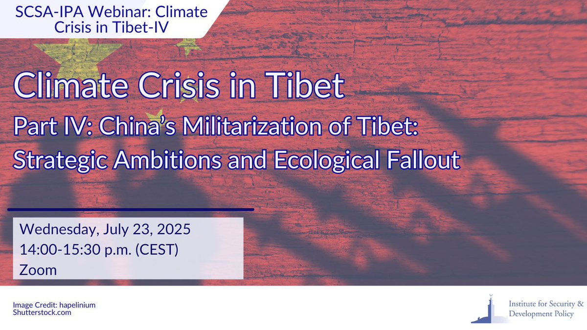 ISDP_Sweden's tweet image. 📢 Don't miss our webinar tomorrow: #ClimateCrisis in Tibet – Part IV: China’s Militarization of #Tibet: Strategic Ambitions and Ecological Fallout: isdp.eu/event/climate-…
@ISDP_SCSAIPA Speakers: @shinji0818 @Sri_Kondapalli @ZuzaZhenzhi, @jppjagannath1
(Moderator)