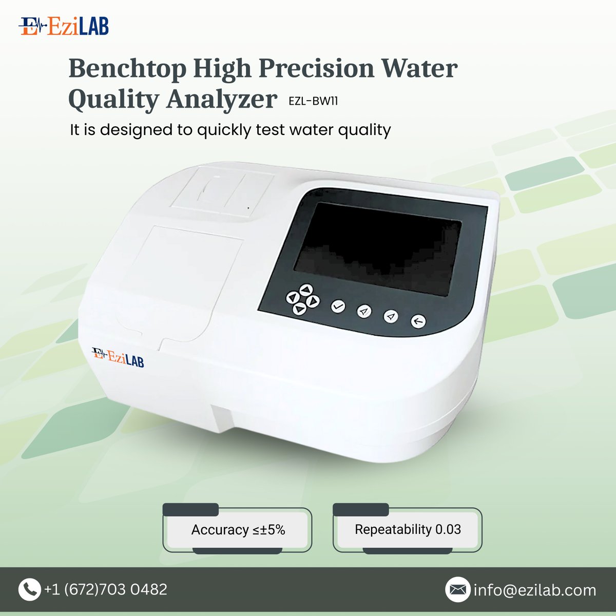 ezilabequip's tweet image. Ideal for labs, it supports multi-parameter analysis with ease. Compact, and efficient perfect for consistent water monitoring.
Email: info@ezilab.com
Website: ezilab.com
Phone number: +1 (672)703 0482

#labzee#WaterQualityAnalyzer #LabTesting #EnvironmentalLab