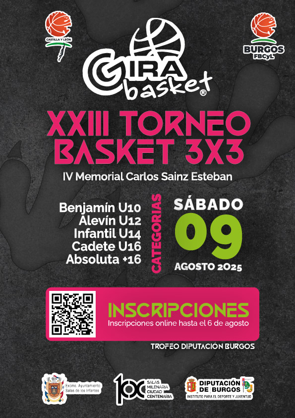 FBCyLBurgos's tweet image. 🚨¡Vuelve el XVIII Torneo de 3✖️3 a Salas de los Infantes! IV Memorial Carlos Sainz Esteban
📅 Sábado 9 de agosto
🏀 Categorías Benjamín, Alevín, Infantil, Cadete y Absoluta +16
📌 Inscripciones abiertas hasta el 6 de agosto 👉3x3.fbcyl.es/3x3-girabasket/
¡Te esperamos!