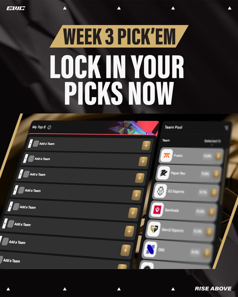 EWC_EN's tweet image. Week 3 of the Esports World Cup kicks off today!
Lock in your Pick'em now before each title starts! ๐
fantasy.esportsworldcup.com