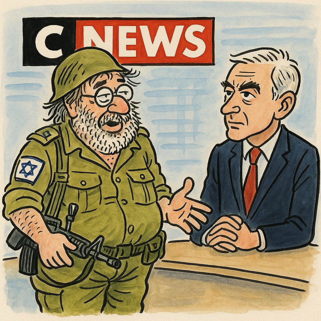 ThomasJoly732's tweet image. Certains m'ont reproché d'avoir relayé un dessin humoristique mettant en lumière l'absence totale de pluralité d'opinion sur CNews à propos d’Israël.
Je persiste : CNews est devenue une chaîne de propagande du gouvernement israélien.
Et je précise aux pro-israéliens (souvent…