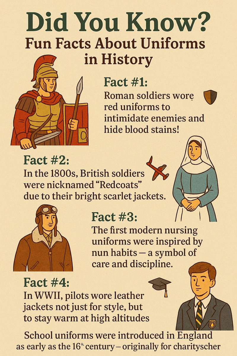 Did You Know?
The first school uniforms were introduced in 16th-century England; they were originally worn by poor children in charity schools and called “bluecoats” due to their color! 
#uniformfunfact #historyofuniforms #chiraguniforms