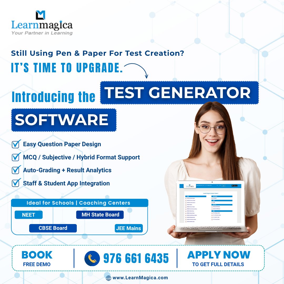 TechiorSolution's tweet image. The smart way to create, manage, and analyze exams with ease. Whether you need MCQs, subjectives our platform supports it all.
 learnmagica.com
#TestGeneratorSoftware #OnlineExamTool #QuestionPaperGenerator #SchoolSoftware #CoachingManagement
