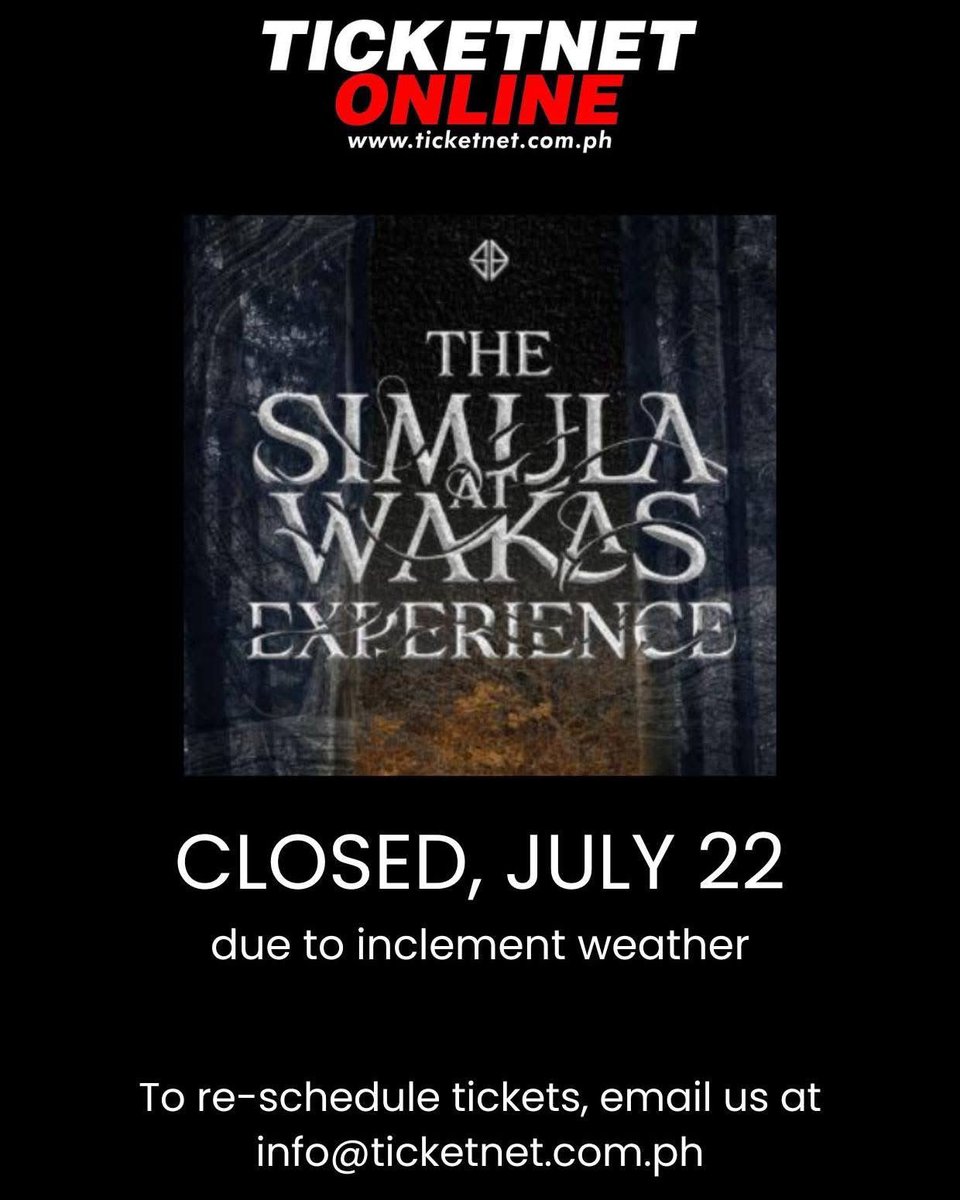 TicketNetPH's tweet image. The Simula at Wakas Experience exhibit is closed today due to inclement weather conditions. Stay safe, A’tin!

#TheSaWExperience #SB19 #SimulaAtWakas