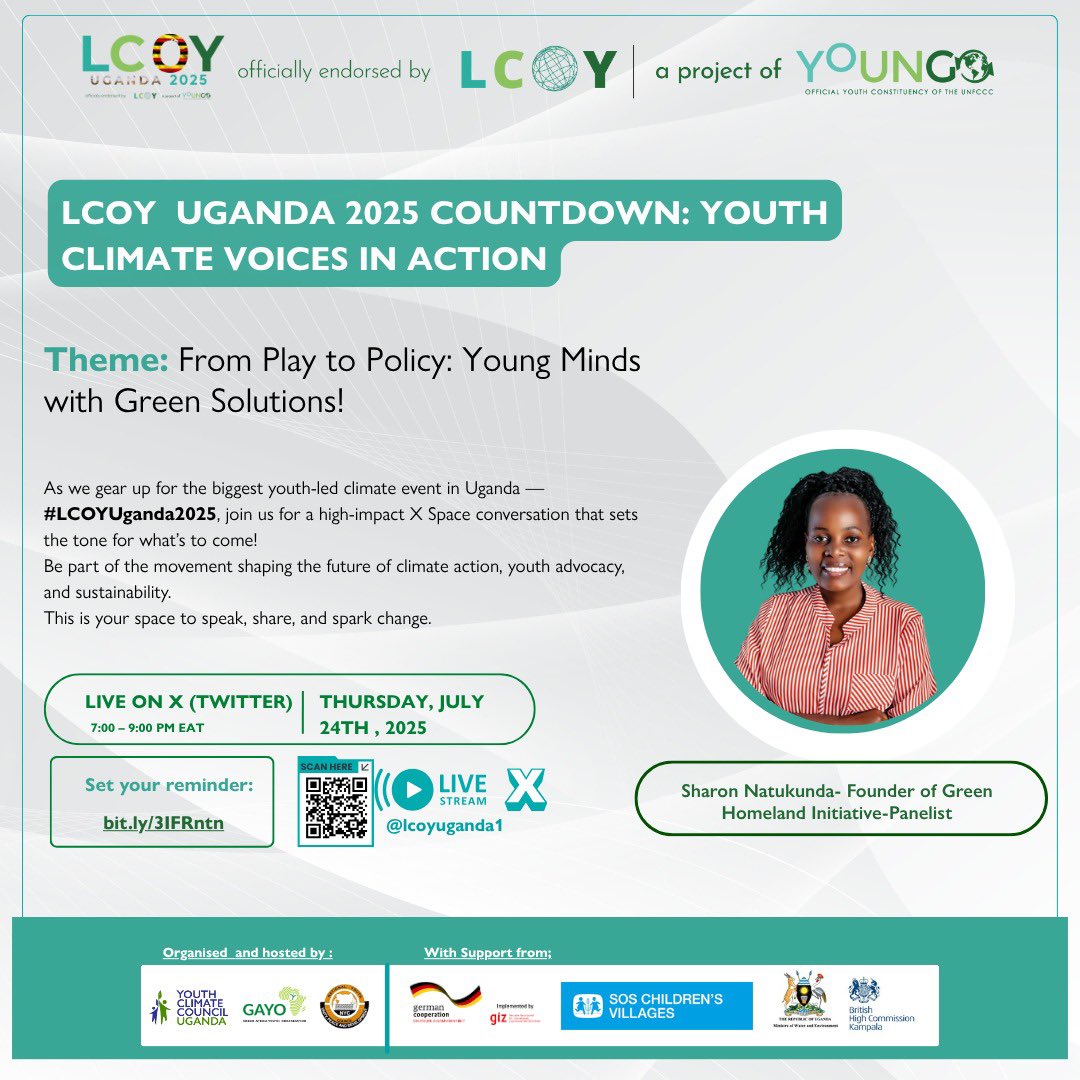 leanshan1's tweet image. Going LIVE this Thursday, July 24th at 7PM EAT✨
Clean Energy being a vital component for a sustainable future, Please join me on X Space as we discuss Clean Energy insights on our journey to @LCOYUganda1
🔗 Set a reminder
📍 LIVE on X @LCOYUganda1 #LCOYUganda2025