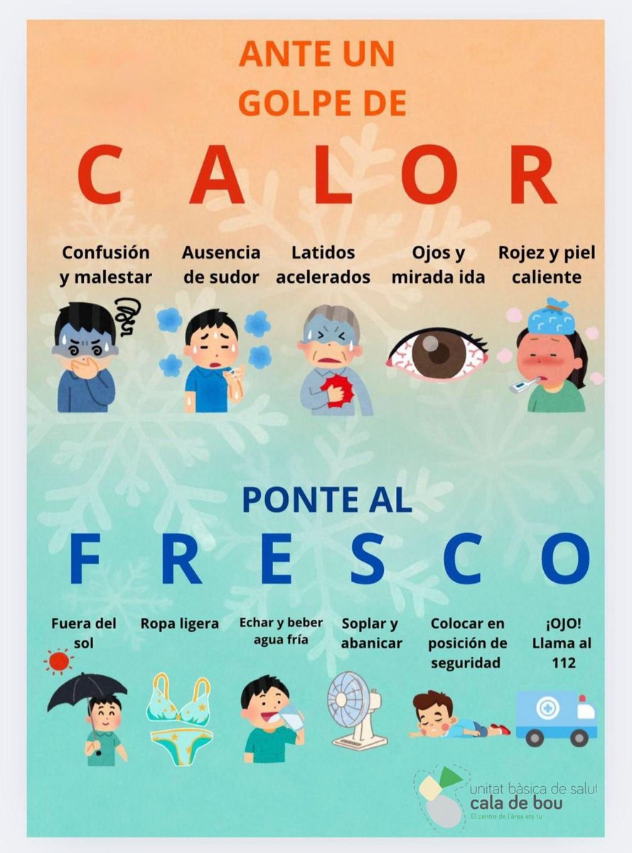 primariaasef's tweet image. Ante el aumento de temperatura y las olas de calor que sufrimos desde UB Cala de Bou os informamos de las medidas a tomar
VÍA UB CALA DE BOU
@salutGOIB
@ibsalut
@asef_ibsalut
#primariaasef
#golpedecalor
#anteungolpedecalor🥵
#pontealfresco🪭