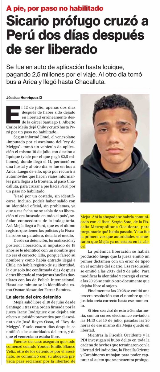 nd_locutor's tweet image. Nota del diario @La_Segunda sobre la salida de #Chile “como Pedro por su casa” del sicario venezolano liberado por error.
