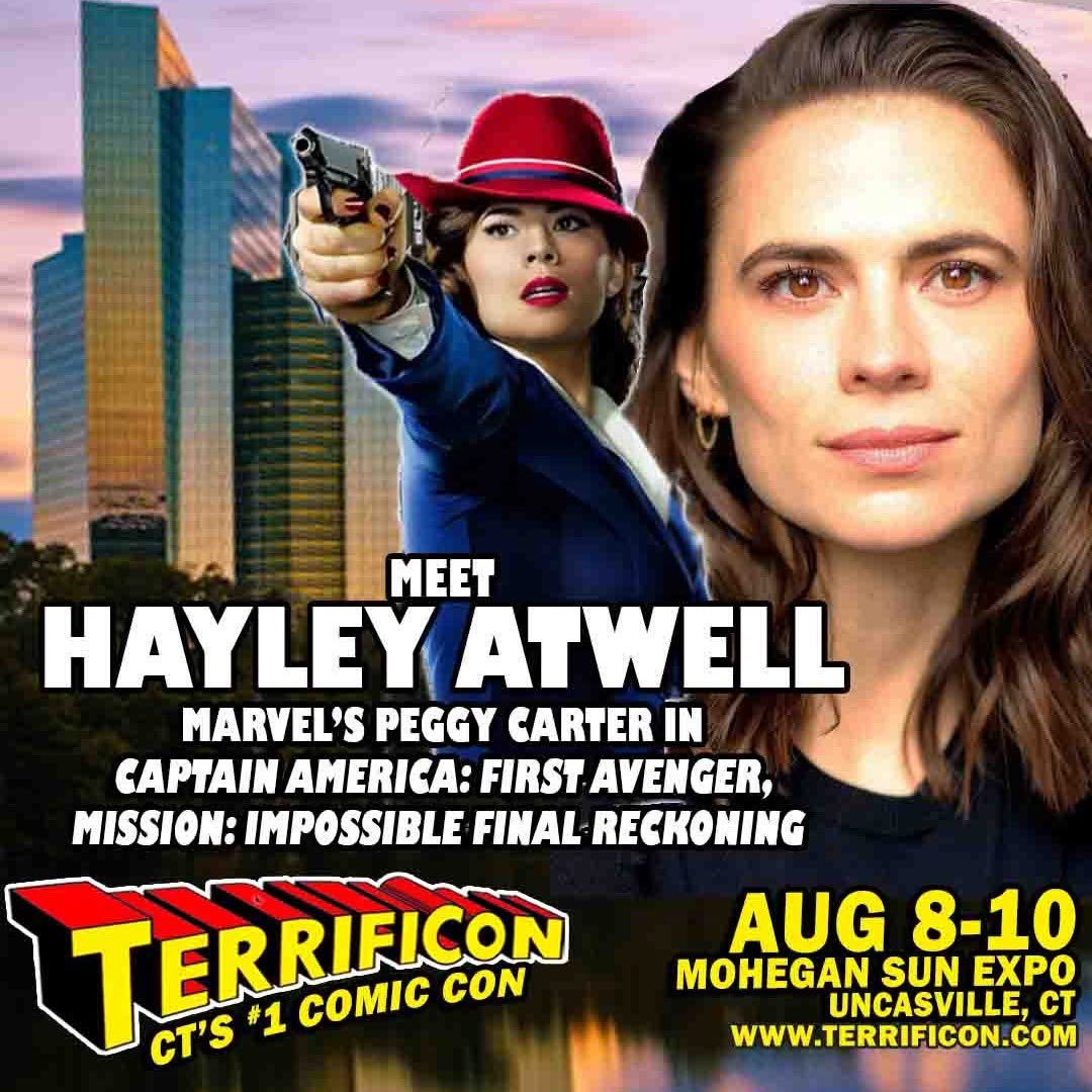 ItsTerrifiCon's tweet image. TERRIFICON is welcoming fan favorite stars like Hayley Atwell!
Hayley Atwell know her from films like Captain America, Mission: Impossible and Agent Carter! Come out and meet her at this year's TERRIFICON at Mohegan Sun this August!
Get tickets and pre-order your pro photo ops…