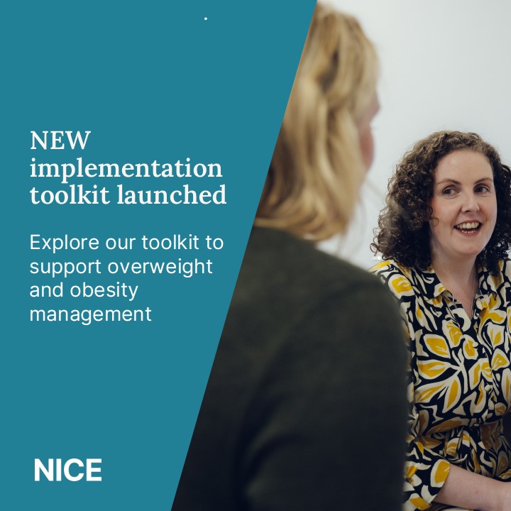 🆕Overweight and obesity management implementation support toolkit. 

With 64% of adults in England living with overweight or obesity, this toolkit helps commissioners, providers and healthcare professionals implement evidence-based best practice.

🔗nice.org.uk/guidance/ng246…