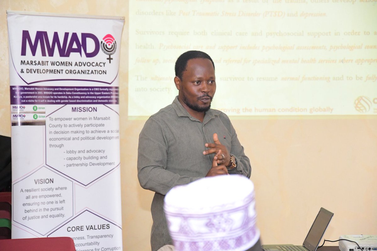 MWADO3's tweet image. We are in session with @MwendaKarani1 for a training on psychosocial support and mental health for SGBV survivors. First-line responders and referral pathway actors from across Marsabit Central are learning how to offer compassionate, survivor centered care. @KenyaAsal @OxfamKE