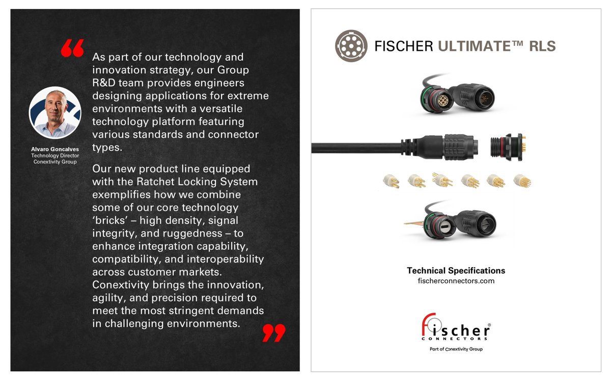 The🆕 Ratchet Locking System (RLS) is the most vibration-resistant locking system at <a href="/FischerConnect/">Fischer Connectors</a> 

#FischerUltiMate in ‘𝘀𝗶𝘇𝗲 𝟭𝟱’ withstands 𝟯𝟳.𝟴 𝗚𝗿𝗺𝘀 𝘃𝗶𝗯𝗿𝗮𝘁𝗶𝗼𝗻 and 𝘀𝗵𝗼𝗰𝗸 𝘂𝗽 𝘁𝗼 𝟯𝟬𝟬 𝗴  

bit.ly/44GcEKZ 🔗