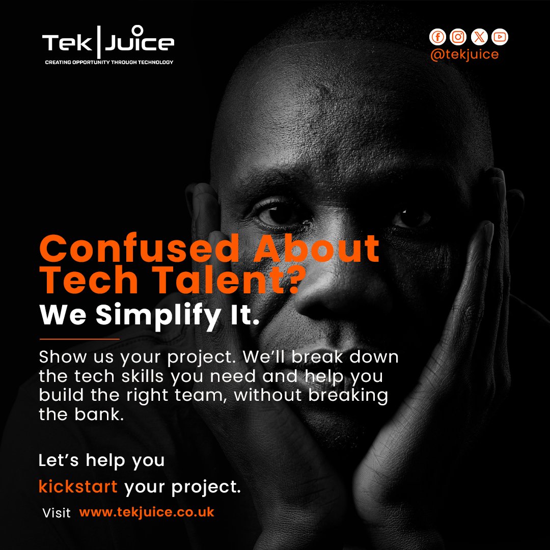 Show us your project. We’ll break down the tech skills you need and help you build the right team, without breaking the bank.

Visit tekjuice.co.uk for more information

#development #projectmanagement #HR #appdevelopment #hiring #outsourcing